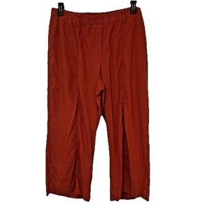 J. Jill Womens Pants Crops L Stretch Linen  Wide Leg Rust Coastal Lightweight